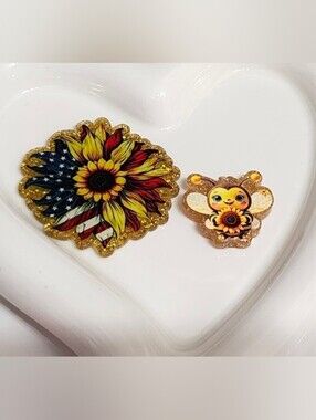 Sunflower Patriotic Bee Flatback Focal Bead Badge Keychain Beaded Pen Crafts